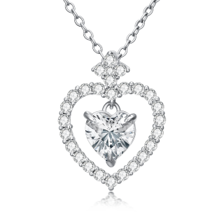 10K White Gold Moissanite Heart Pendant Necklace-6