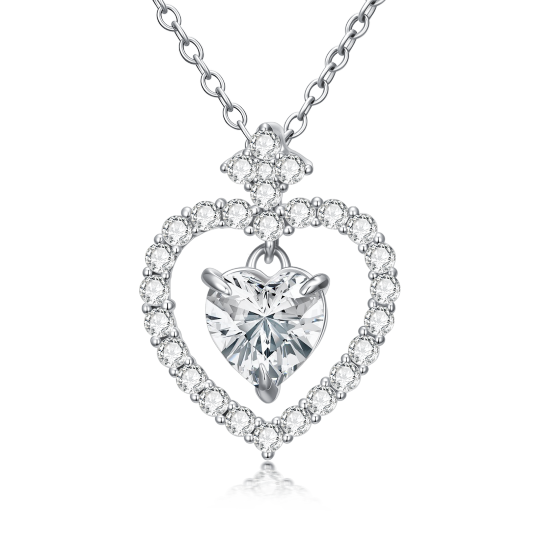 10K White Gold Moissanite Heart Pendant Necklace