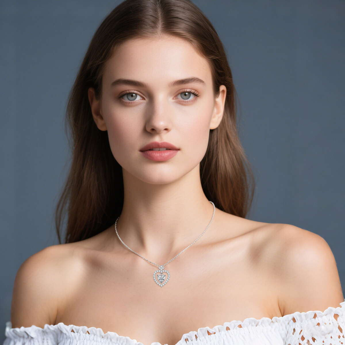 Collana con ciondolo a forma di cuore in oro bianco 14 carati con moissanite-2