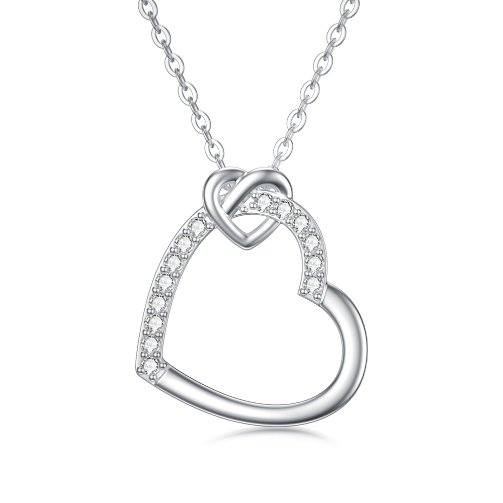 Collar con colgante de moissanita en forma de corazón de oro blanco de 14 quilates para mujeres y mejores amigas-1