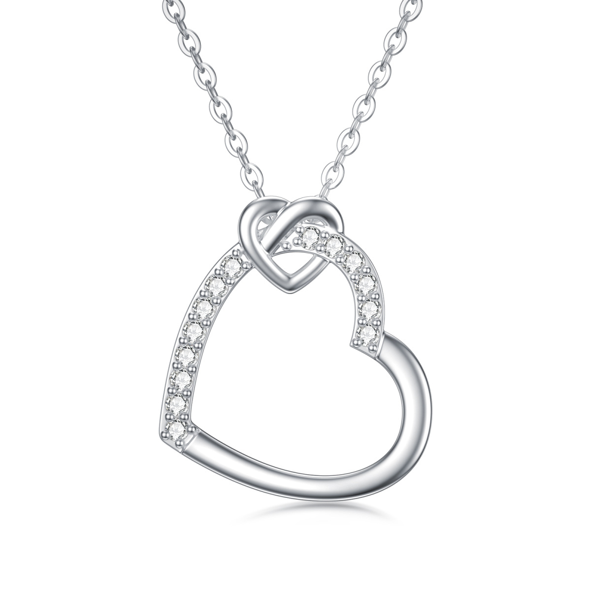 14K White Gold Heart Moissanite Pendant Necklace For Women Best Friends-1