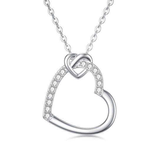 Naszyjnik z 14-karatowego białego złota Moissanite Heart With Heart