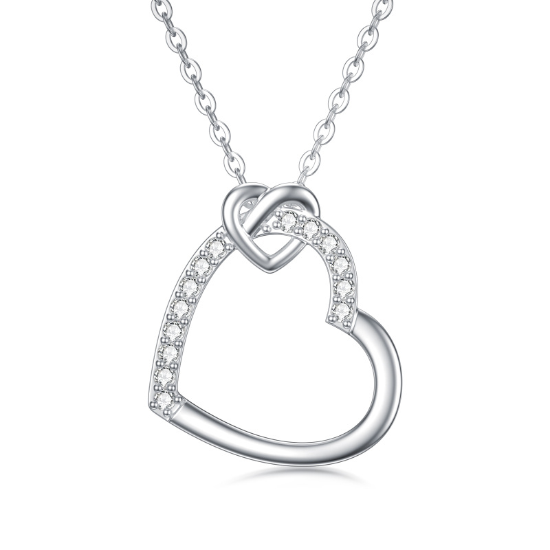 10K White Gold Heart Moissanite Pendant Necklace For Women Best Friends-15