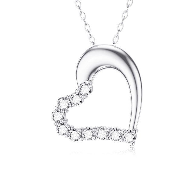 14K White Gold Moissanite Heart Pendant Necklace-1