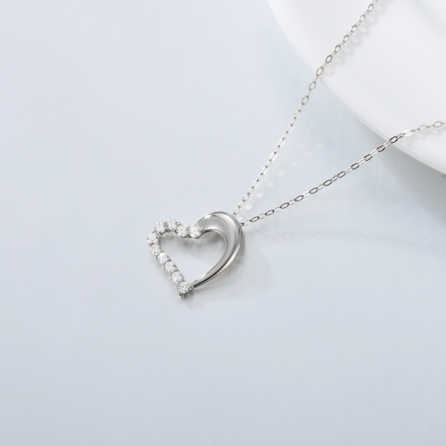 Collier pendentif coeur en or blanc 14K Moissanite-4