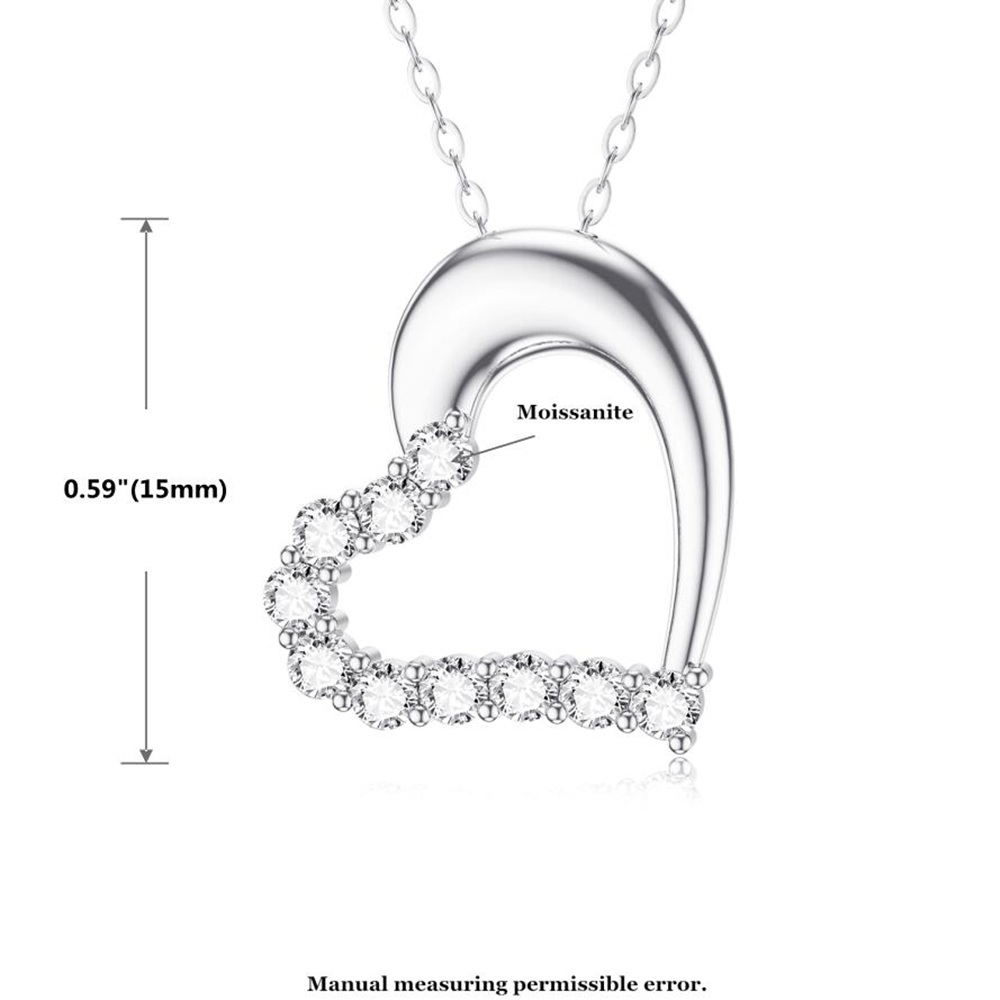 14K White Gold Moissanite Heart Pendant Necklace-5