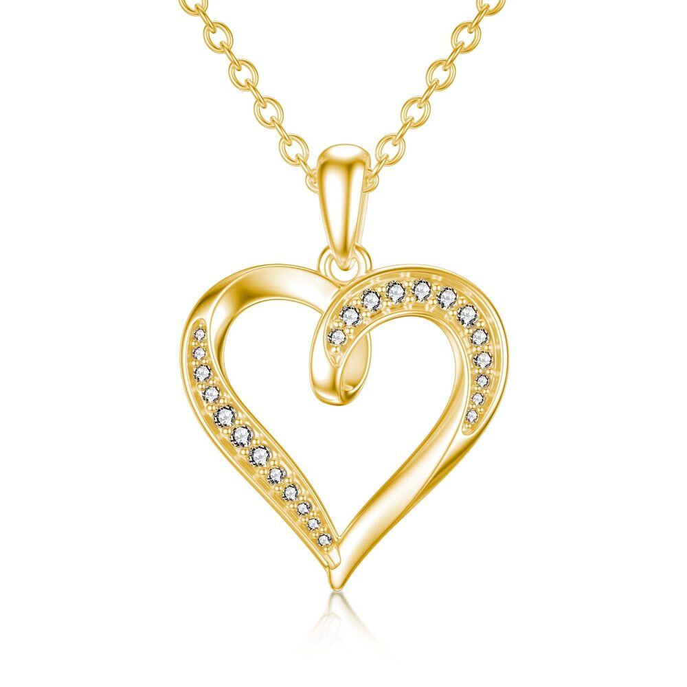 10K White Gold Moissanite Heart Pendant Necklace-1