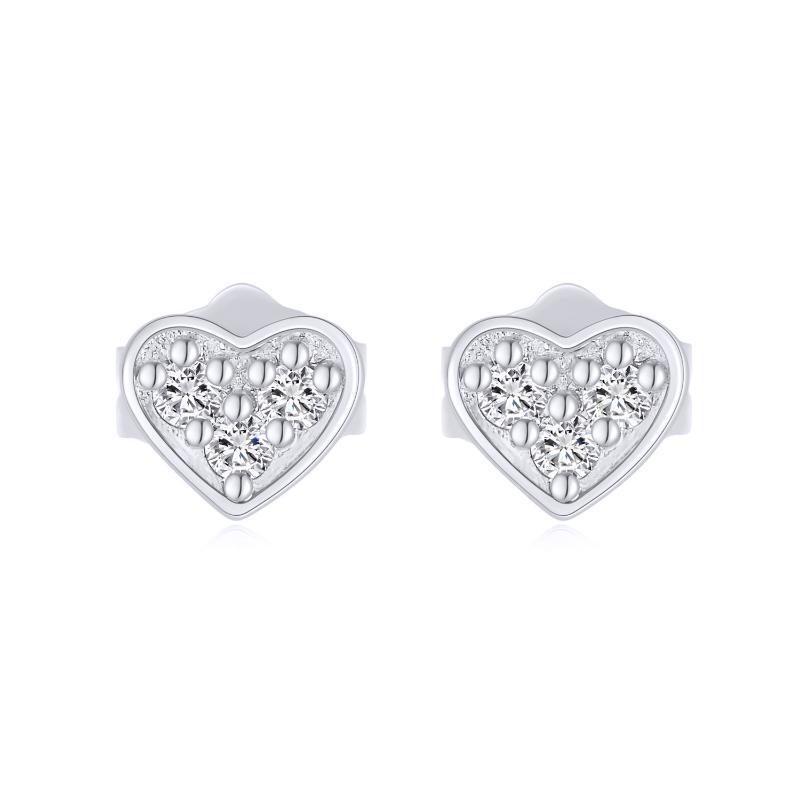 Pendientes de oro blanco de 10 quilates con corazón de moissanita-1