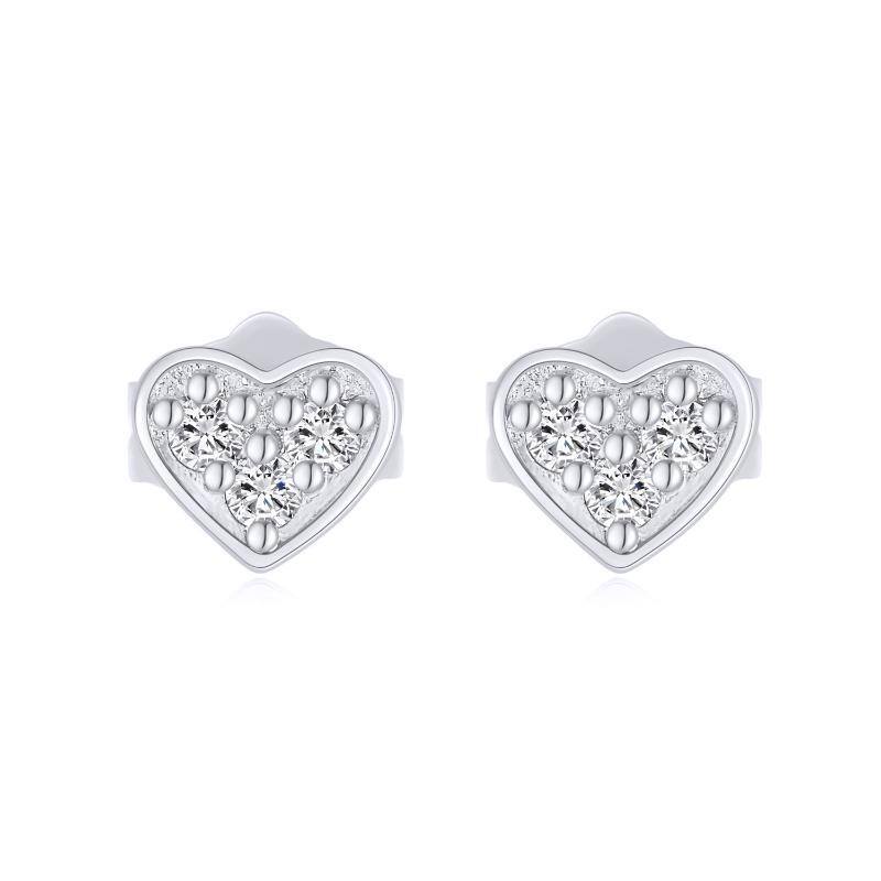 10K White Gold Moissanite Heart Stud Earrings-16