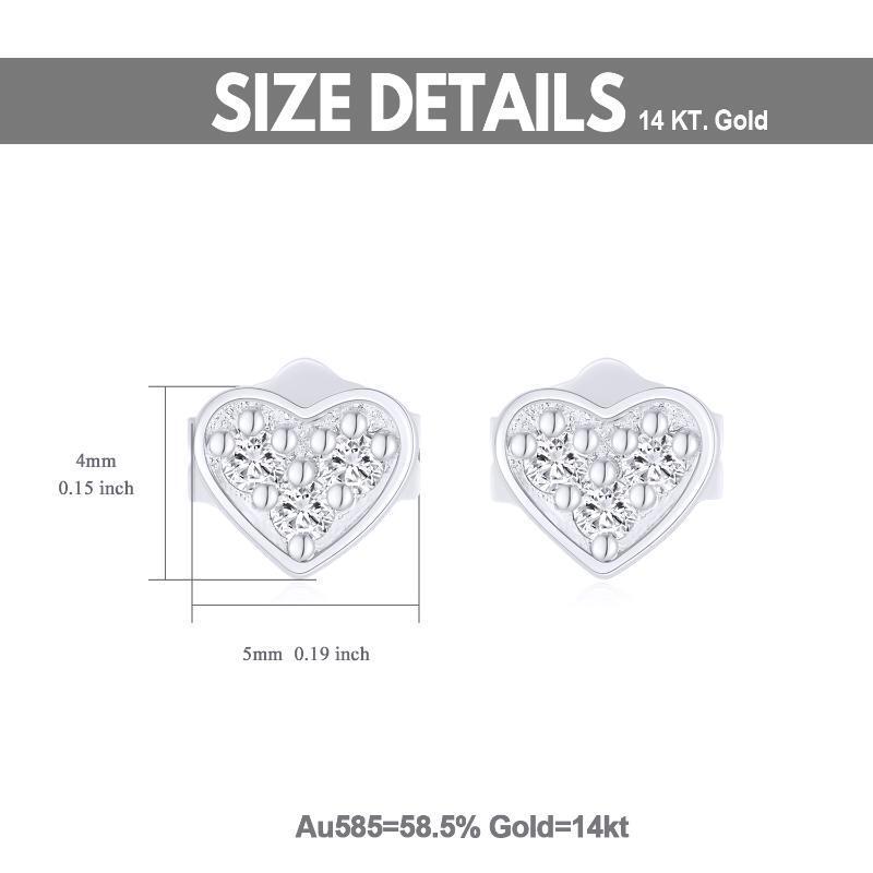 Pendientes de oro blanco de 10 quilates con corazón de moissanita-5