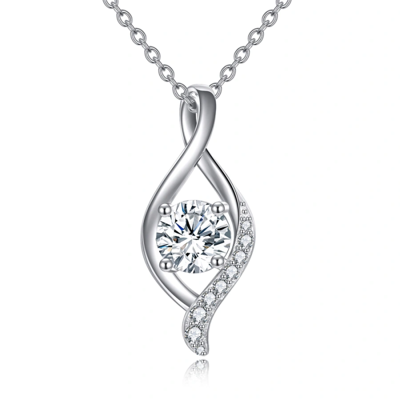 10K White Gold Moissanite Infinity Symbol Necklace for Women-9