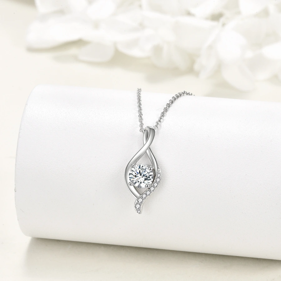 10K White Gold Moissanite Infinity Symbol Necklace for Women-4