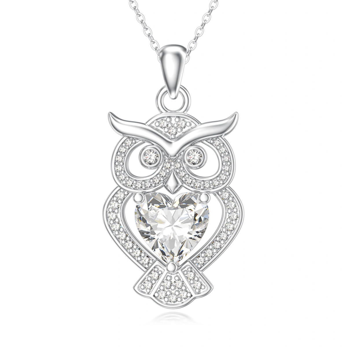 Collier avec pendentif hibou en or blanc 14 carats et moissanite-1