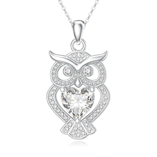 9K White Gold Moissanite Owl Pendant Necklace-3