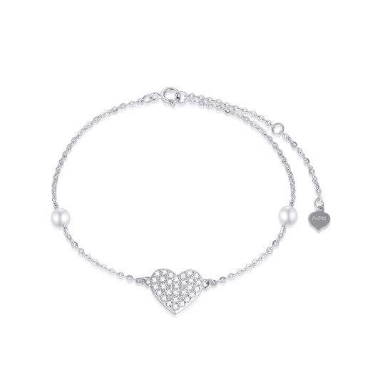 14K White Gold Moissanite & Pearl Charm Bracelet