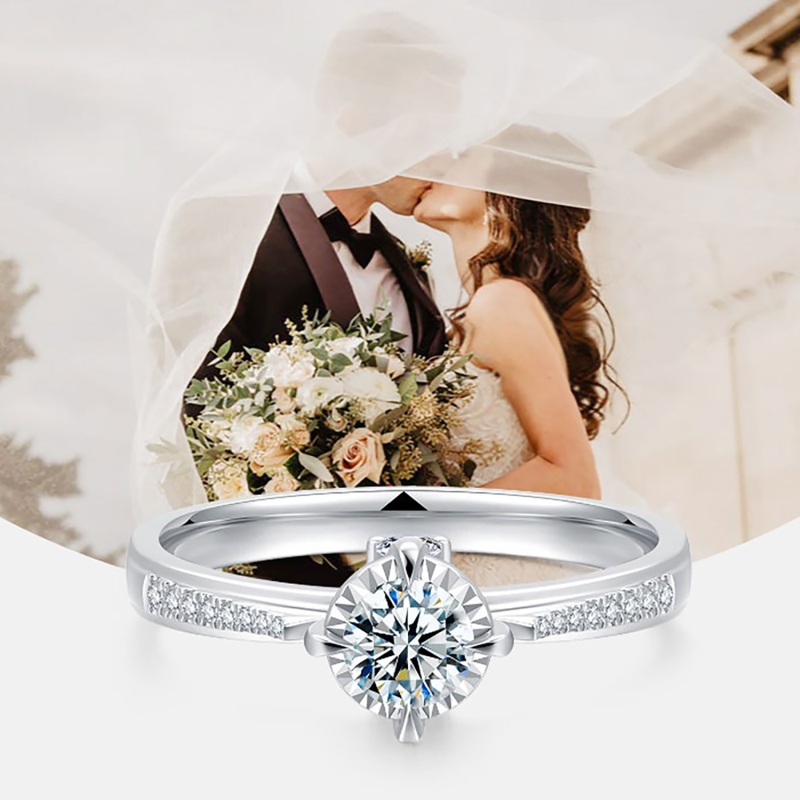 10K Rose Gold Round Cut Moissanite Engagement Ring-4