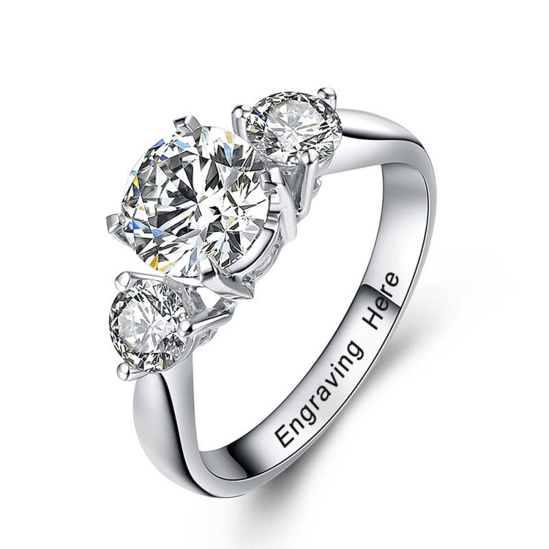 10K White Gold Moissanite Personalized Engraving Ring-2
