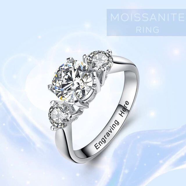 Bague en or blanc 14K Moissanite Gravure Personnalisée-5