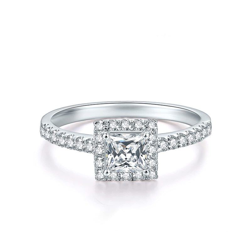 Anel de noivado personalizado com inicial de moissanita em ouro branco 10K para mulheres-2