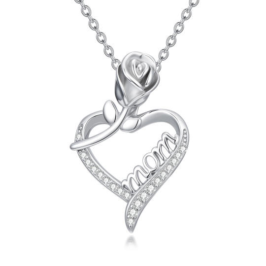 Sterlingsilber-Moissanit-Rosen-und-Herz-Anhängerkette