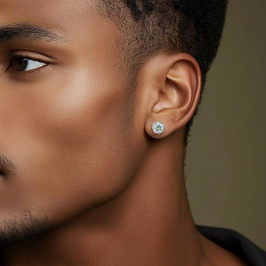 Boucles d'oreilles à clous en or blanc 14K avec moissanite et or rose-2