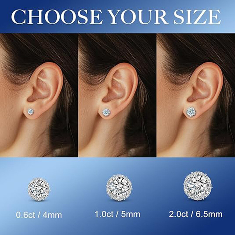 Boucles d'oreilles à clous en or blanc 14K avec moissanite et or rose-4