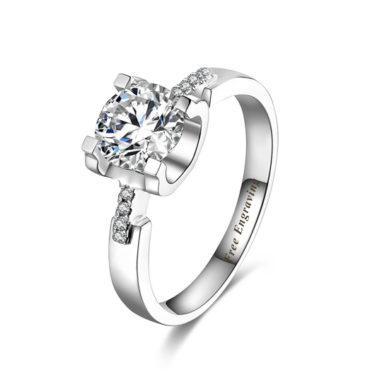 Bague de fiançailles en or blanc 14K Moissanite ronde/sphérique