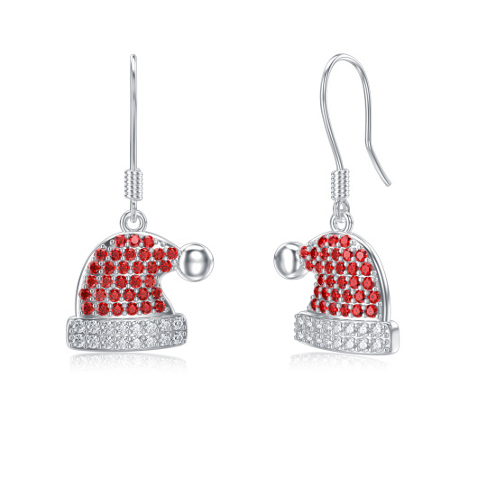 14K White Gold Moissanite Santa Hat Drop Earrings