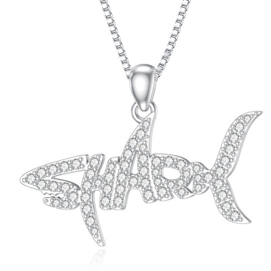 9K White Gold Moissanite Shark Pendant Necklace