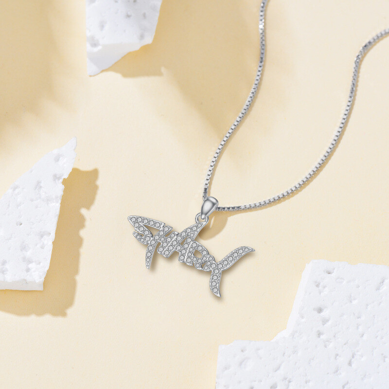 18K White Gold Moissanite Shark Pendant Necklace-4