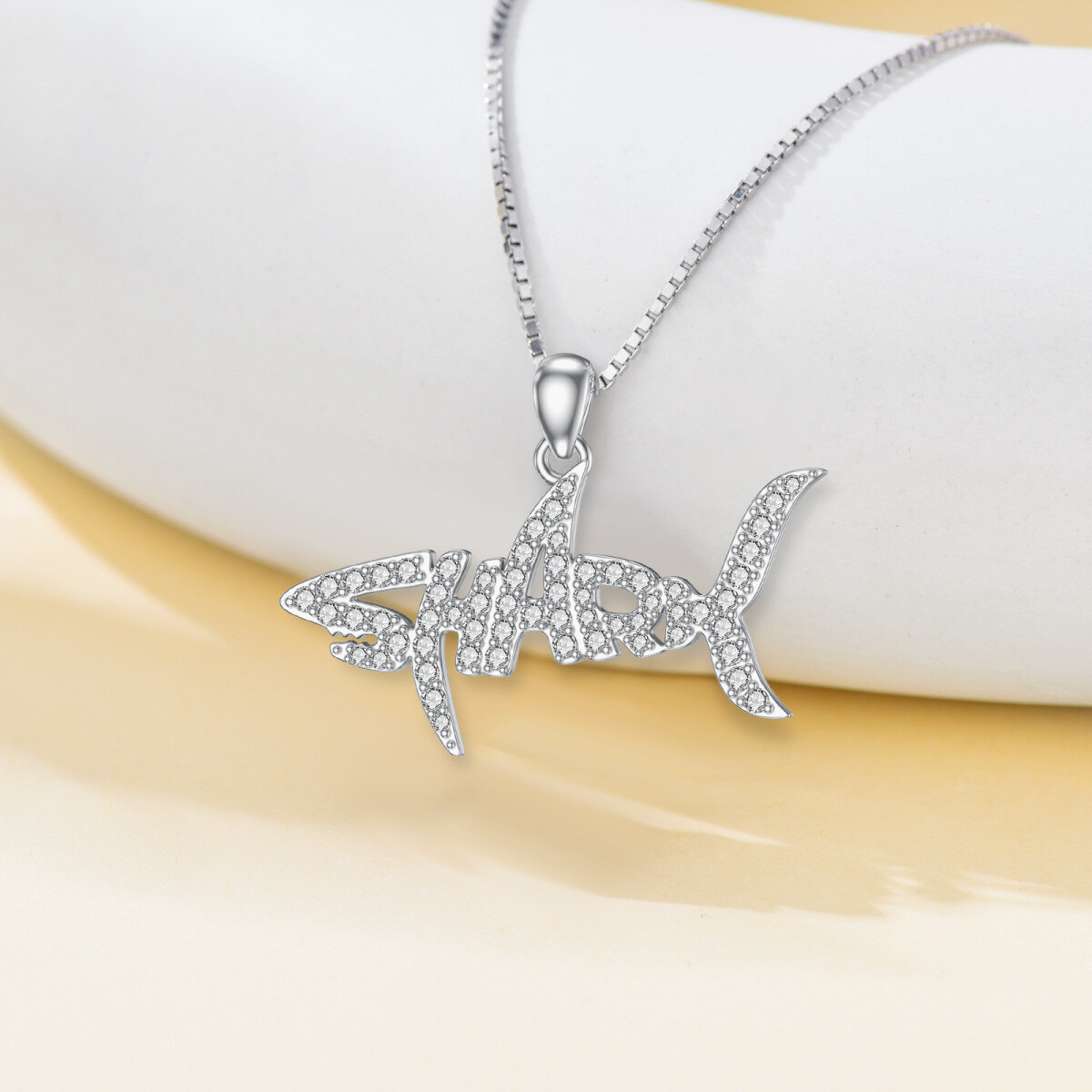 9K White Gold Moissanite Shark Pendant Necklace-5