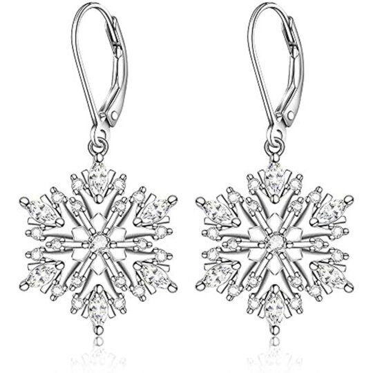 14K White Gold Moissanite Snowflake Drop Earrings