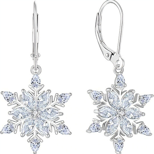 10K White Gold Moissanite Snowflake Drop Earrings