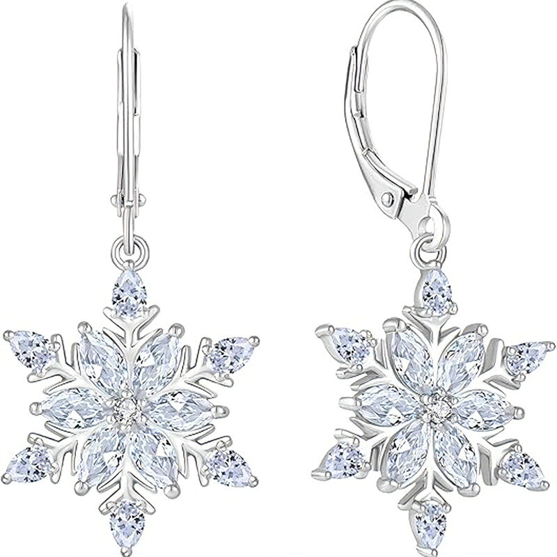10K White Gold Moissanite Snowflake Drop Earrings-1
