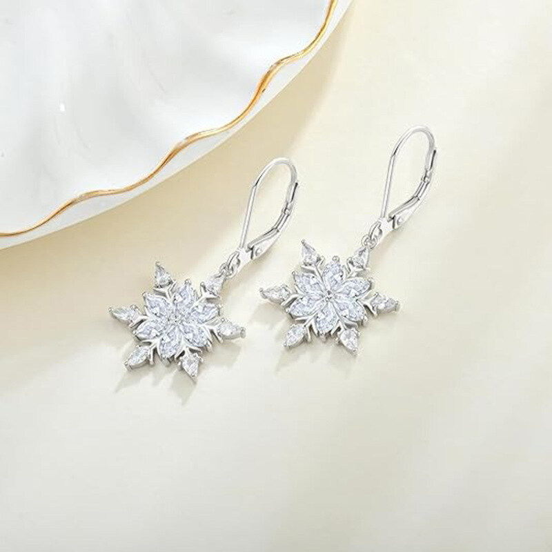 10K White Gold Moissanite Snowflake Drop Earrings-4