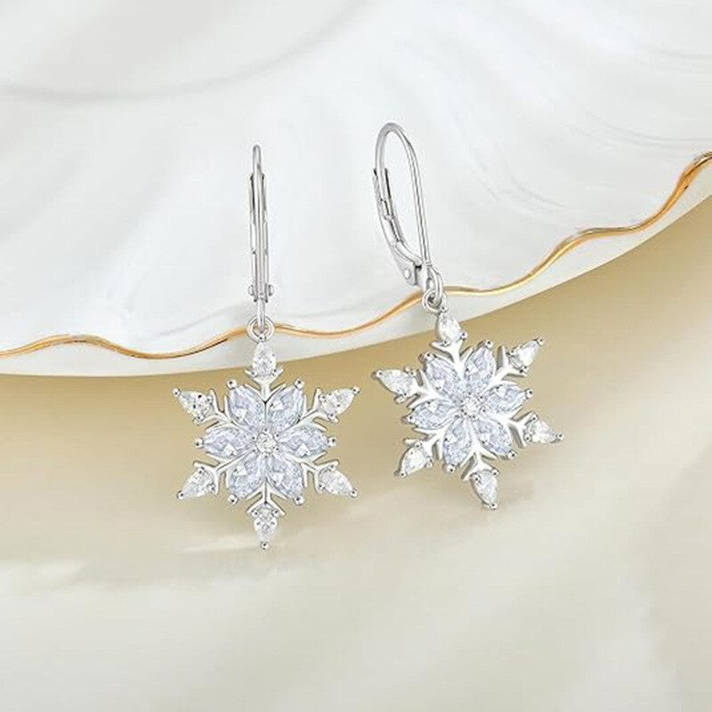 10K White Gold Moissanite Snowflake Drop Earrings-5