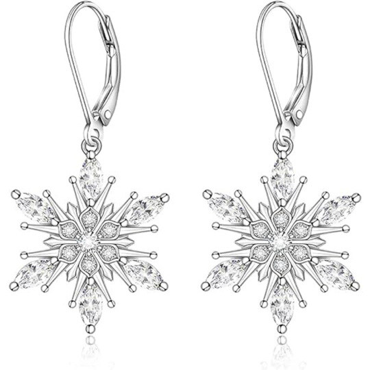 14K White Gold Moissanite Snowflake Drop Earrings