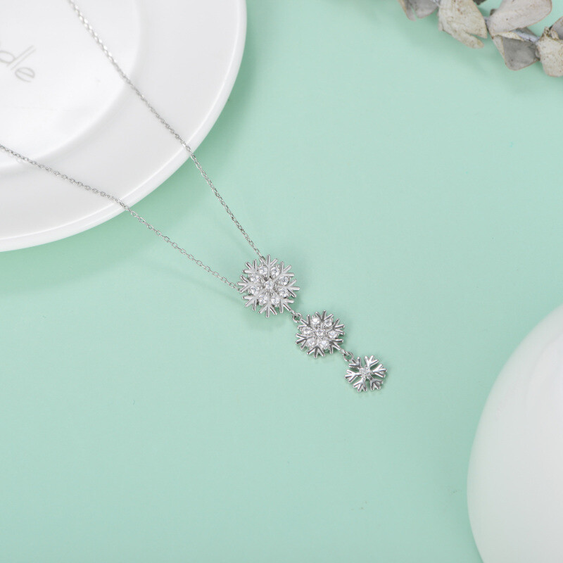 14Kホワイトゴールド モアッサナイト スノーフレークペンダントネックレス-3