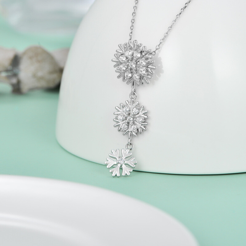 14Kホワイトゴールド モアッサナイト スノーフレークペンダントネックレス-4