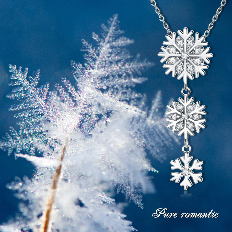 14Kホワイトゴールド モアッサナイト スノーフレークペンダントネックレス-5