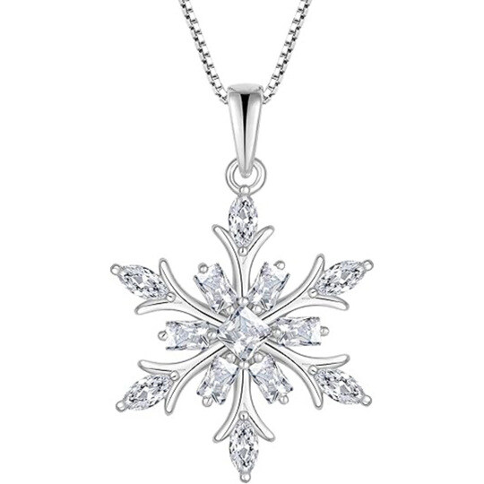 14K White Gold Moissanite Snowflake Pendant Necklace