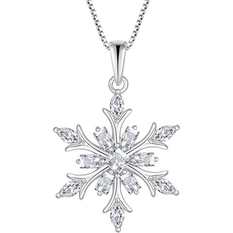 14K White Gold Moissanite Snowflake Pendant Necklace-1