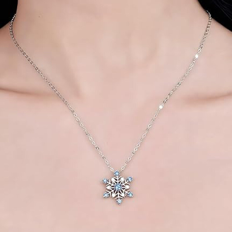 18Kホワイトゴールド モアッサナイト スノーフレークペンダントネックレス-2