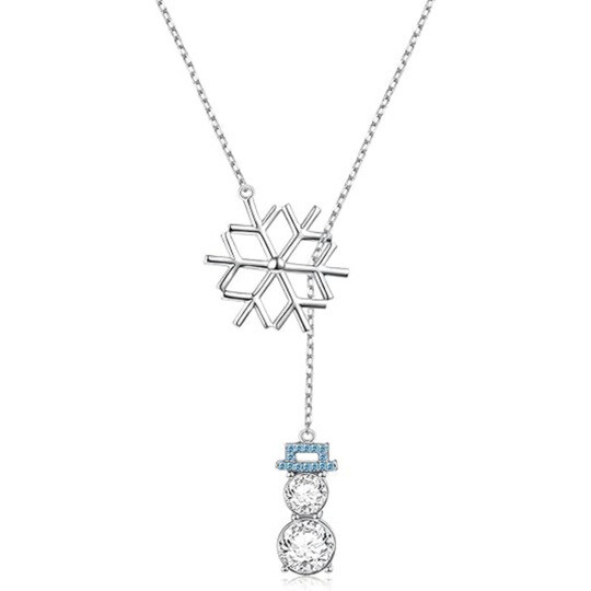 14K White Gold Moissanite Snowflake & Snowman Adjustable Y Necklace