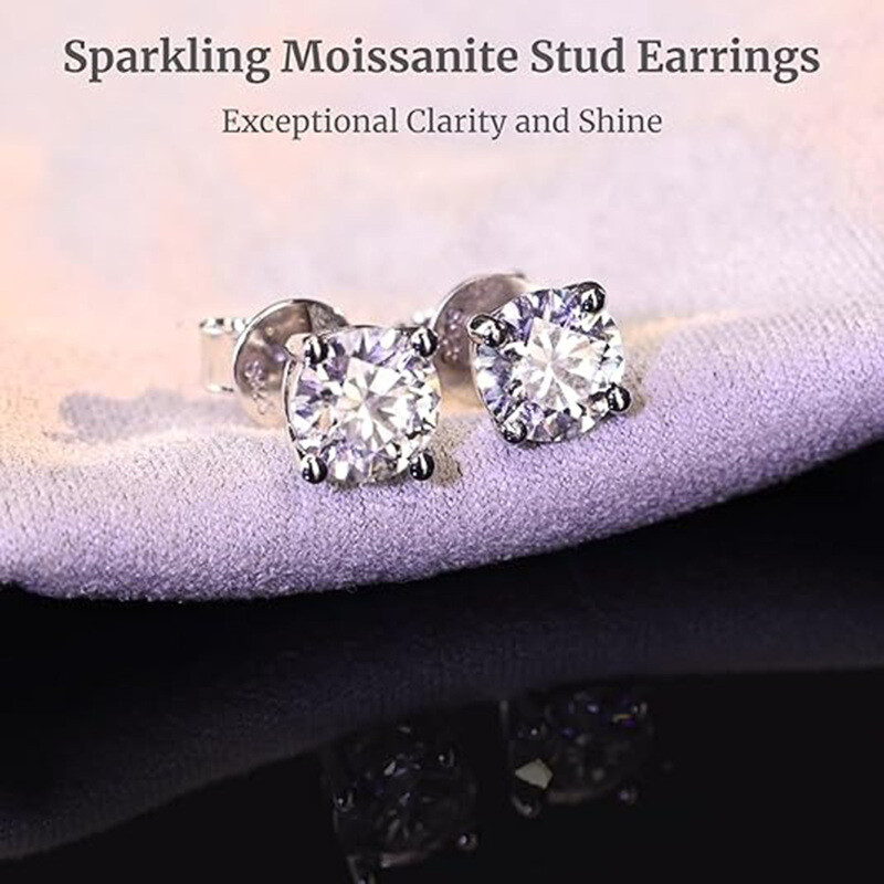 Aretes de tachuelas de moissanita en oro blanco 10K-3