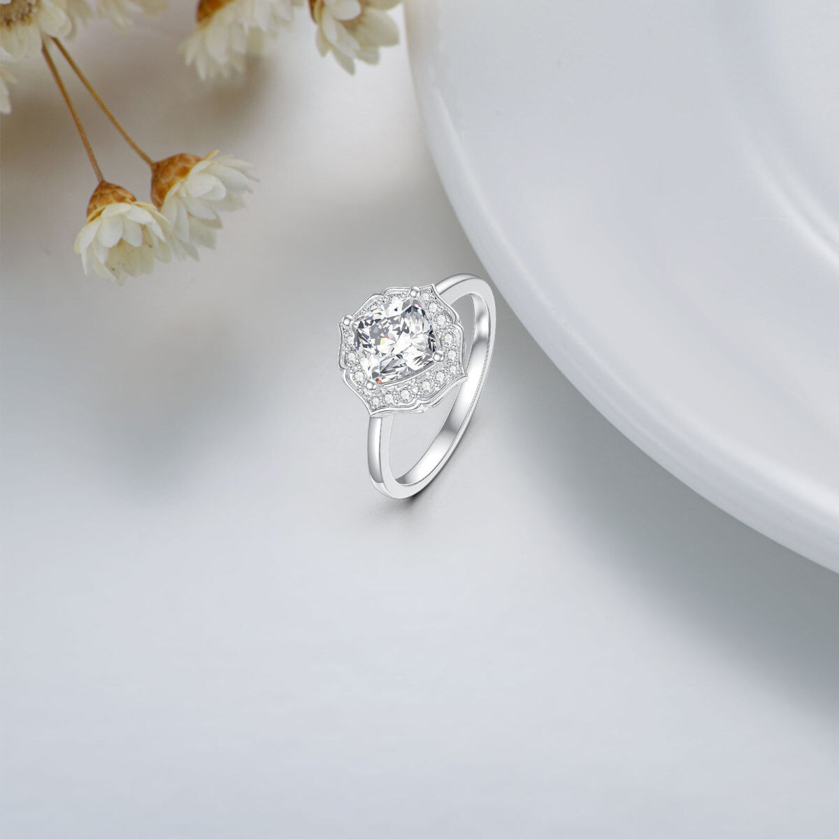 Aliança de casamento moissanite em ouro branco 18K-3