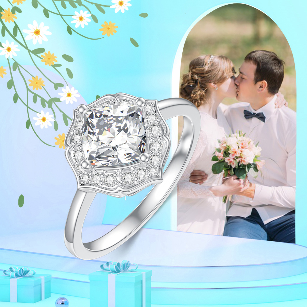 Aliança de casamento moissanite em ouro branco 10K-6