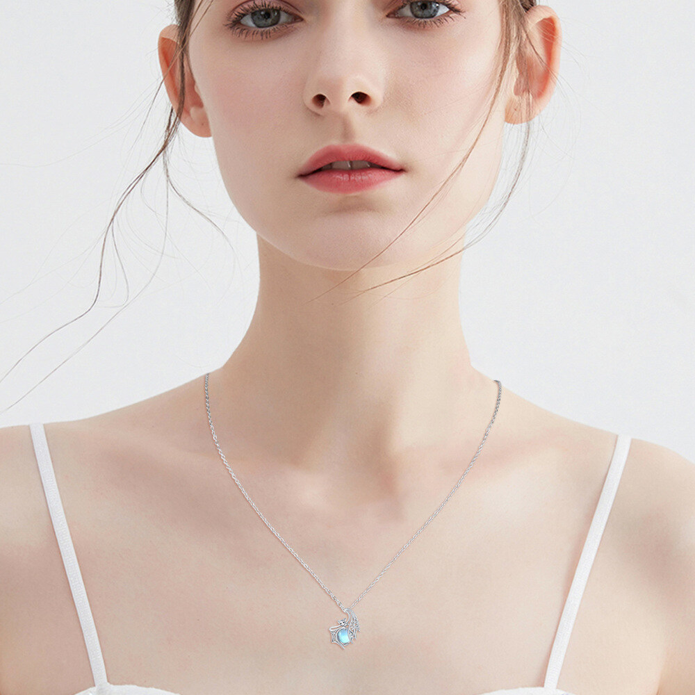 14K White Gold Moonstone Bat Pendant Necklace-2