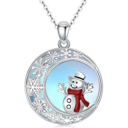 10K White Gold Moonstone Moon & Snowman Pendant Necklace