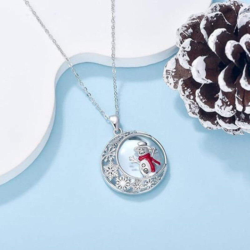 14Kホワイトゴールド ムーンストーン ムーン＆スノーマン ペンダントネックレス-3